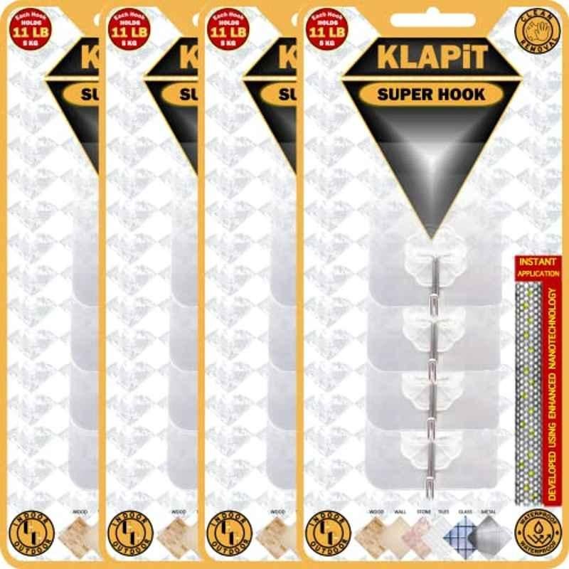 Klapit Stainless Steel Clear Heavy Duty Adhesive Super Hook (Pack of 16)