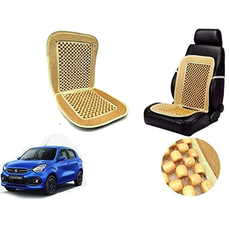 Auto Pearl PU, Velvet & Wooden Beads Beige Rectangular Seat Cushion for Maruti Suzuki Celerio