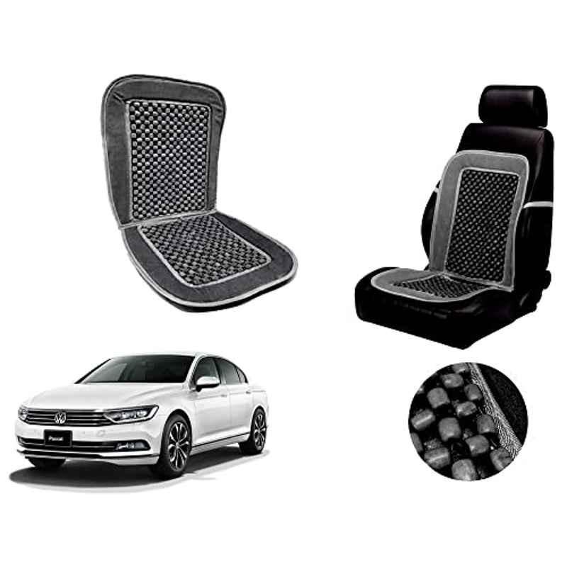 Auto Pearl PU, Velvet & Wooden Beads Grey Rectangular Seat Cushion for Volkswagen Passat
