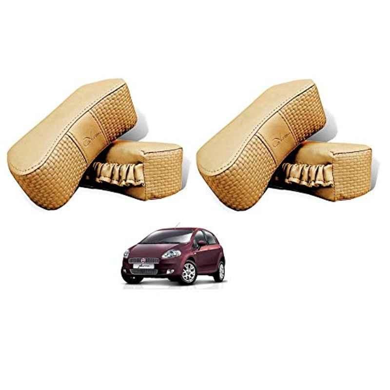 Kozdiko 4 Pcs CV Designer Beige Leatherite Neck Rest Car Cushion Pillow Set for Fiat Punto