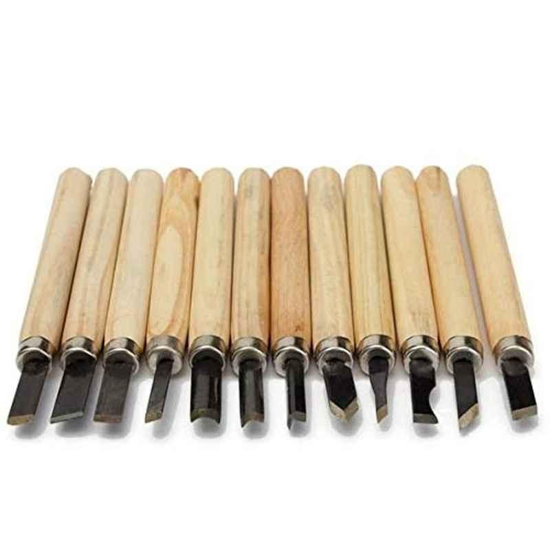 Generic 12Pcs Carbon Steel Wooden Handle Chisel Set