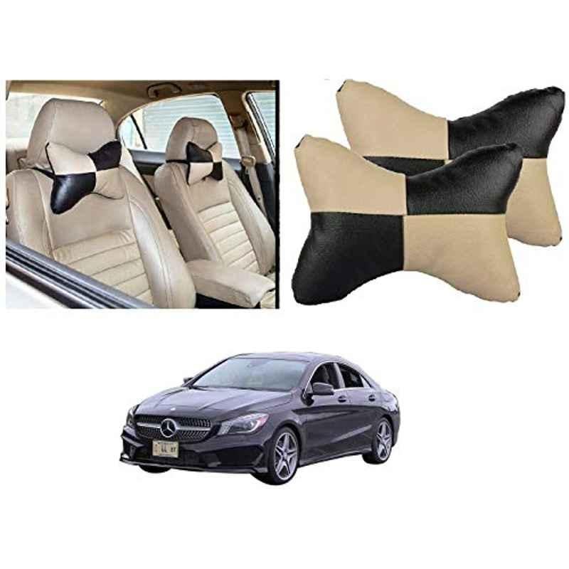 Kozdiko 2 Pcs Black & Beige Car Square Chess Design Neck Rest Seat Pillow Set for Mercedes Benz CLA-Class