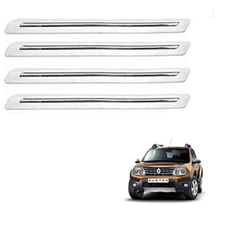Kozdiko 4 Pcs PVC White Car Bumper Protector Set with Chrome Strip for Renault Duster