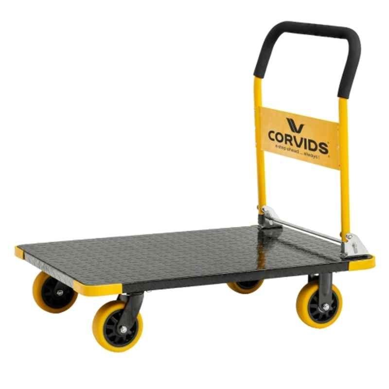 Corvids 600kg Mild Steel Black Portable Folding Hand Platform Trolley with 360 deg Rotating Wheels, CPT-MS600HD