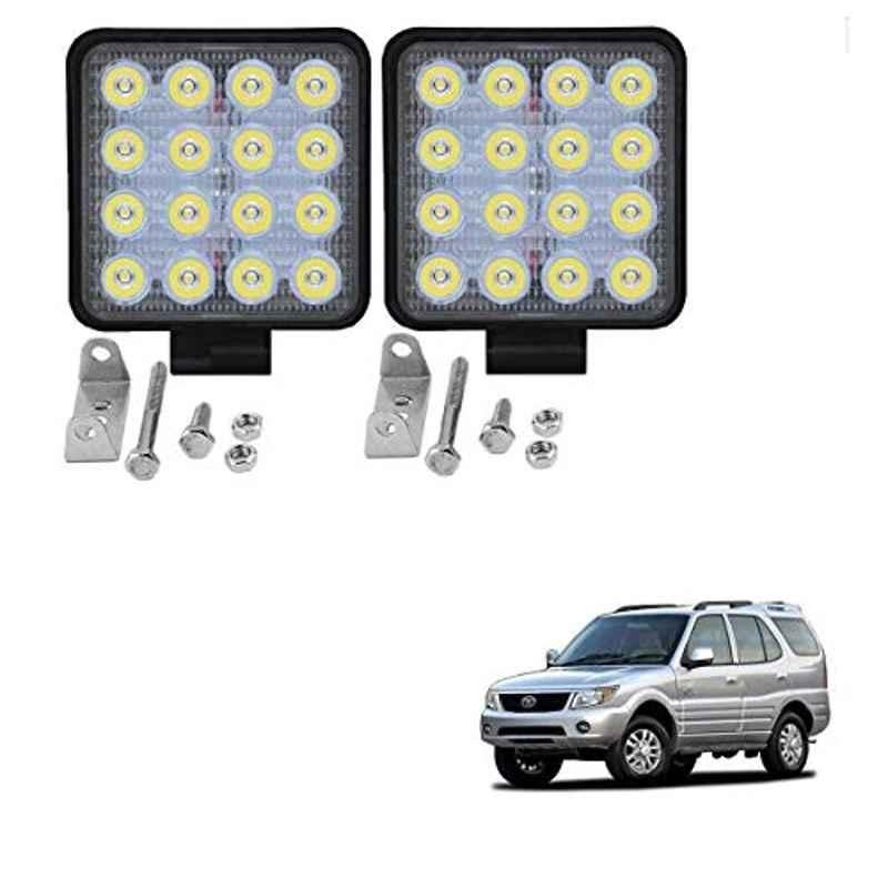 Kozdiko 2 Pcs 48W 16 LED White Bright Beam Square Fog Light Set for Tata Safari, koz_92574