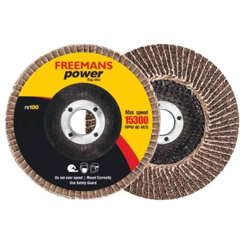 Freemans 100mm A60 Grit Calcine Aluminium Oxide Brown Power Flap Disc, FD-100-60 (Pack of 20)