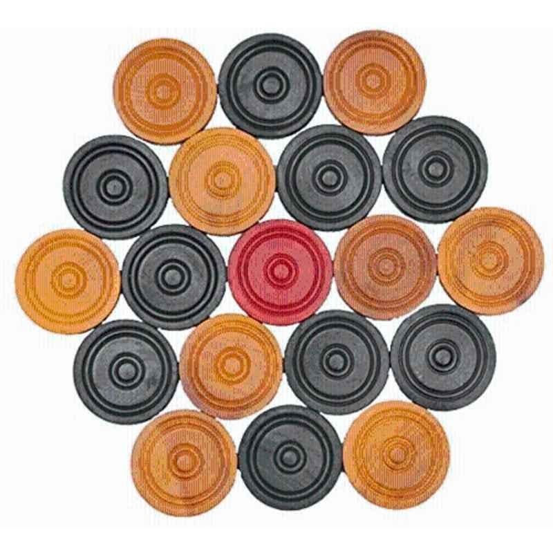 QUIT-X 3.18cm Beige & Black Wooden Terminator Anti-Break Tournament Carrom Coins (Pack of 22)