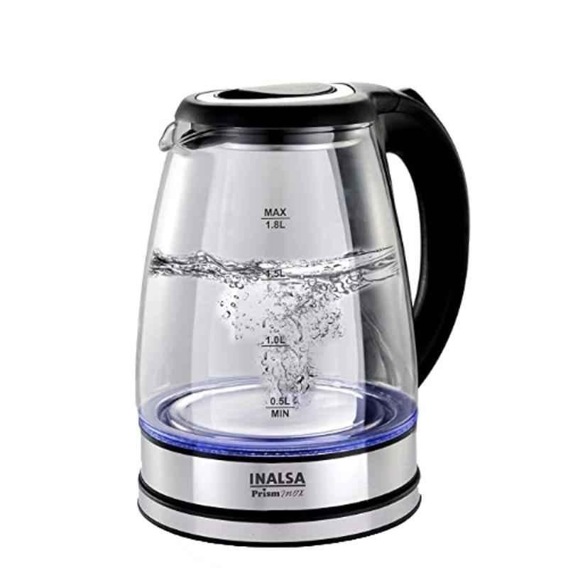 Inalsa Prism Inox 1.8L 1350W Glass & Stainless Steel Black Electric Kettle