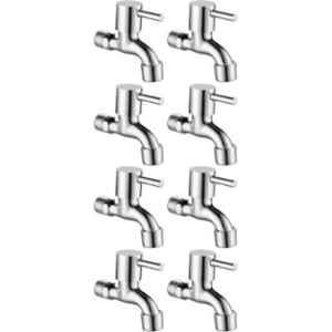 Gold Bell Flora Stainless Steel Silver Wall Mounted Chrome Finish Short Body Bib Tap with Wall Flange (Pack of 8)