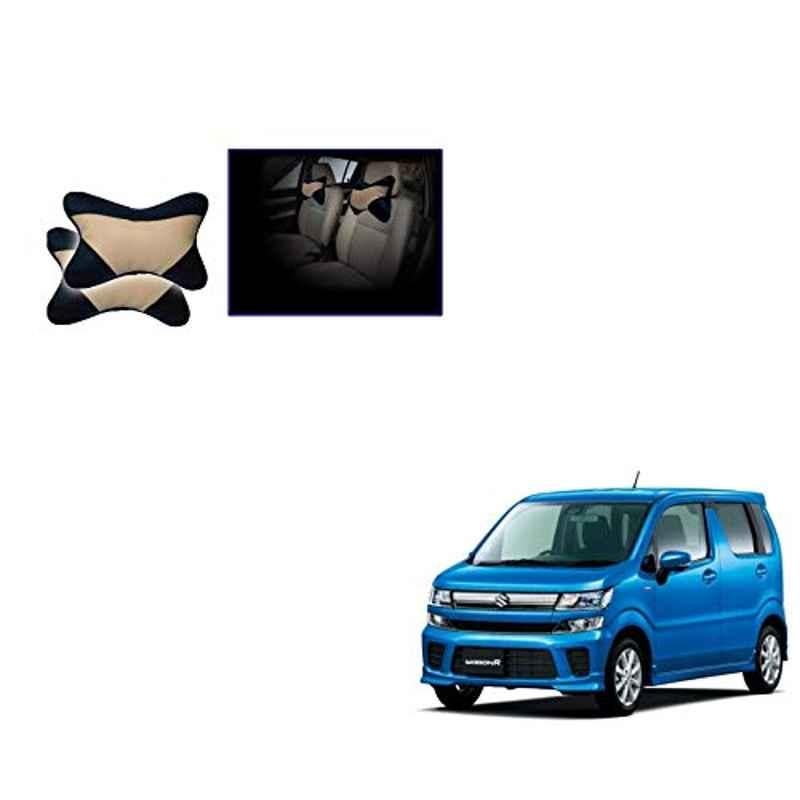 Kozdiko 2 Pcs Beige & Black Car Neck Rest Cushion Pillow Set for Maruti Suzuki WagonR 2019