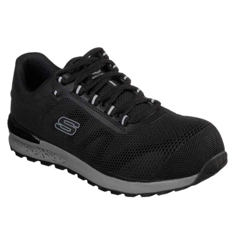 Skechers 77180 Leather Composite Toe Black Work Safety Shoes, Size: 7