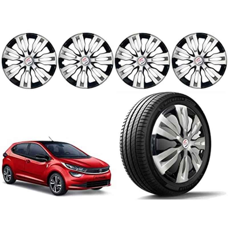 Auto Pearl 4 Pcs 14 inch Polypropylene Silver & Black Press Type Car Wheel Cover Set with Retention Ring for Tata Altroz, 14WC_DzireT2_DC_Altroz