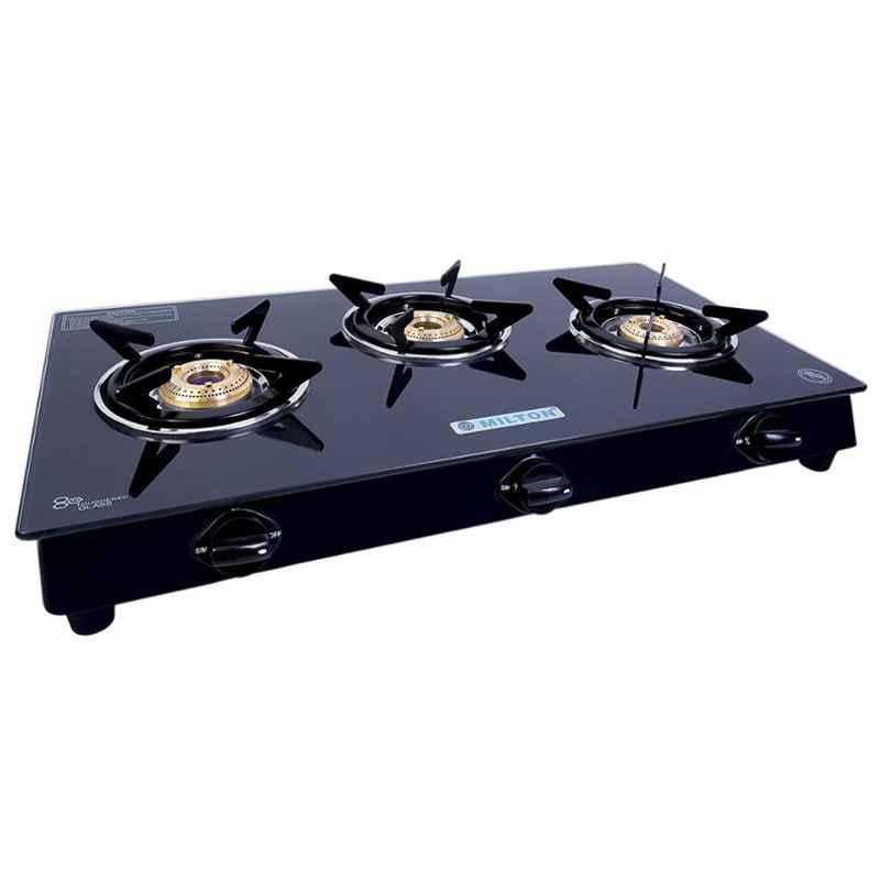 Milton Premium 3 Brass Burner Black Glass Cook Top