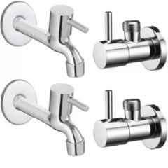 Senkiddpro 2 Pcs Stainless Steel Chrome Finish Wall Mounted Angle Cock & 2 Pcs Long Body Tap Combo