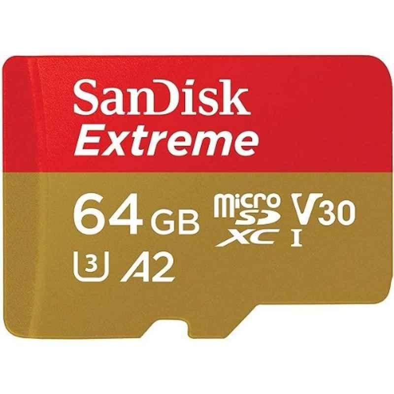 SanDisk Extreme 64GB microSDXC A2 Class 10 V30 UHS-I Memory Card, SDSQXA2-064G-GN6MA