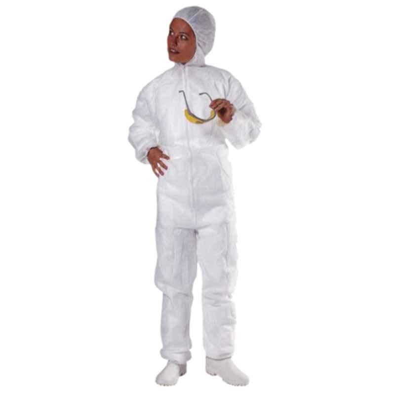 Deltaplus Non Woven White VE Disposable Coverall, PO106, Size: L