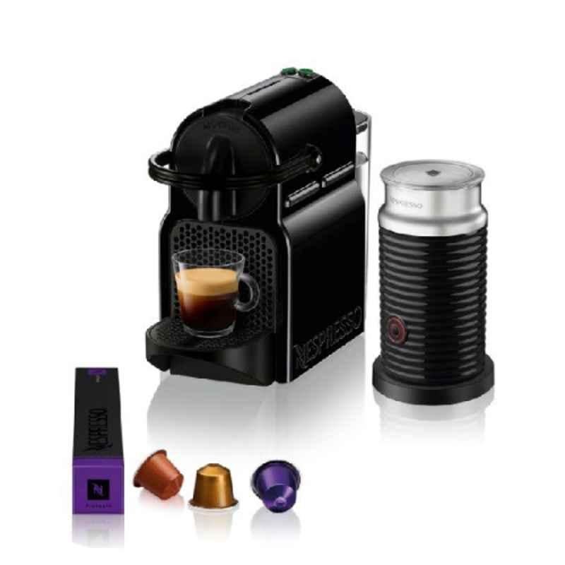 Nespresso Inissia D40 1260W 0.7L Black Coffee Machine with Aeroccino, D40BU-BK