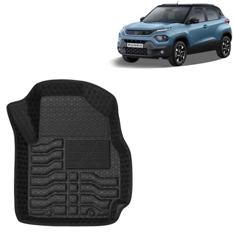 Kingsway 3 Pcs Premium 4.5D 100% Waterproof Tray Shape PVC Black Car Floor Mat Set for Tata Punch 2021 to 2025 All Model