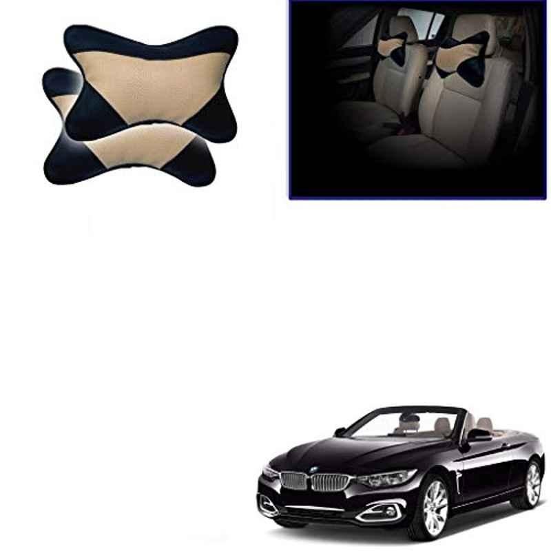 Kozdiko 2 Pcs Memory Foam Beige & Black Car Neck Rest Cushion Pillow Set for BMW 4 Series