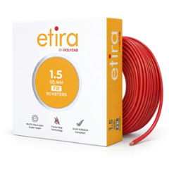 Polycab Etira 1.5 Sqmm 90m Red Single Core FR Multistrand PVC Copper Insulated Unsheathed Industrial Cable