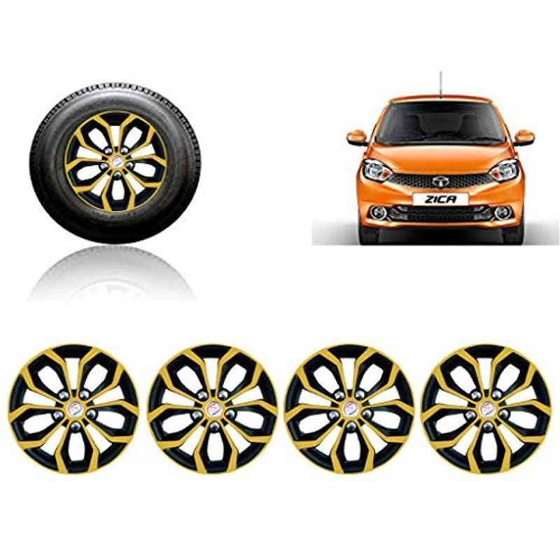 Auto Pearl 4 Pcs 14 inch ABS Golden & Black Car Wheel Cover Set for TATA Zica