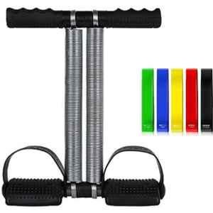 Shopeleven 120kg Stainless Steel & Plastic Double Spring Tummy Trimmer with 5 Pcs Resistance Band