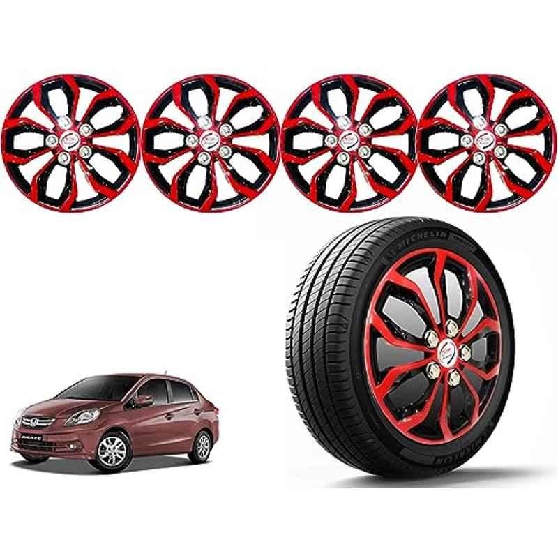 Auto Pearl 4 Pcs 14 inch Polypropylene Red & Black Press Type Car Wheel Cover Set with Retention Ring for Honda Amaze Type 1 2013-2017
