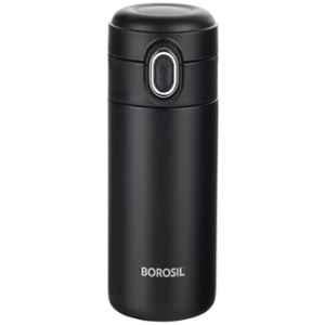 Borosil 300ml Stainless Steel Black Hydra Double Wall Vacuum Insulated Traveller Flask, BT300BLK126