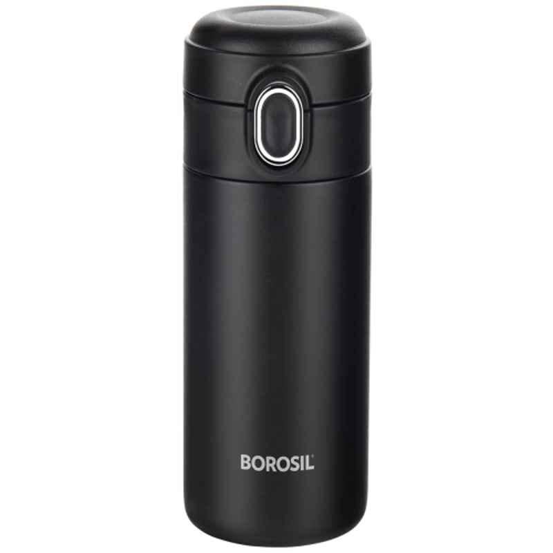 Borosil 300ml Stainless Steel Black Double Wall Hydra Vacuum Insulated Traveller Flask, BT300BLK126