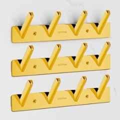 Plantex Wall Hooks for Hanging Cloth/Stainless Steel Towel Hangers/Bathroom Robe Hooks/Door Hangers/Square Wall Hook/Hook Rail for Hanging Keys 4 Hooks (Pack of 3), PVD Gold