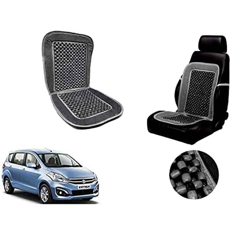 Auto Pearl PU, Velvet & Wooden Beads Grey Rectangular Seat Cushion for Suzuki Ertiga 2016