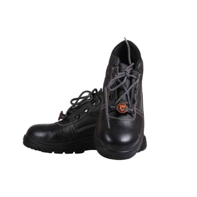 Vin Cooper VC007 Leather Steel Toe Black Work Safety Shoes, Size: 8