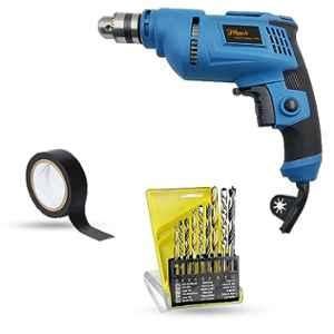 Hillgrove 500W 10mm Power Drill Machine with 9 Pcs Drill Bits & Electrical Tape, HGCM1369