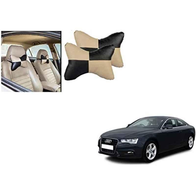Kozdiko 2 Pcs Black & Beige Car Square Chess Design Neck Rest Seat Pillow Set for Audi A5