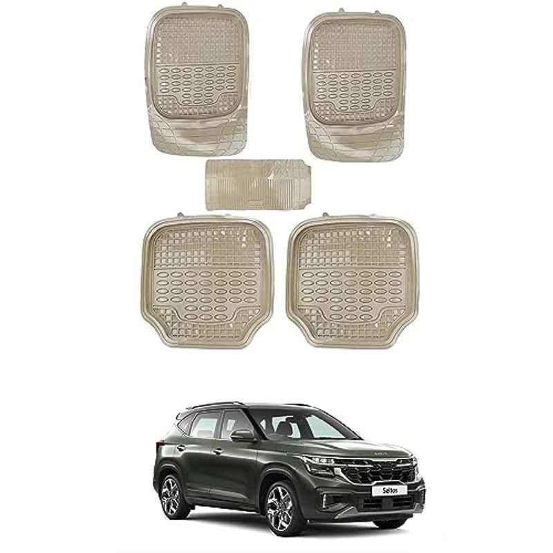 Kozdiko 5 Pcs 4G Beige Rubber & PVC Heavy Car Foot Mat Set for Kia Seltos Facelift 2023-Present, xvfcgfcg20