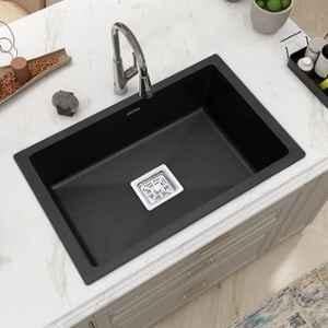 Plantex 21x18 inch Quartz Black Single Bowl Undermounted Kitchen Sink, APS-2024