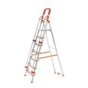 Houza 250kg 7 Steps Orange Aluminium Foldable Ladder with Railing, AQUA-LAD-WR-07