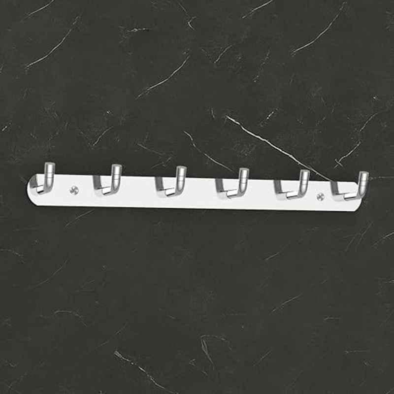 Plantex Wall Hooks for Hanging Cloth/Stainless Steel Towel Hangers/Bathroom Robe Hooks/Door Hangers/Wall Hook Rack/Hook Rail for Hanging Keys 6 Hooks, Chrome