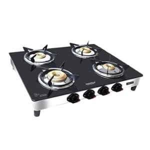 Maharaja Whiteline Belenus 4B 4 Burners Black & Silver Toughened Glass Gas Stove