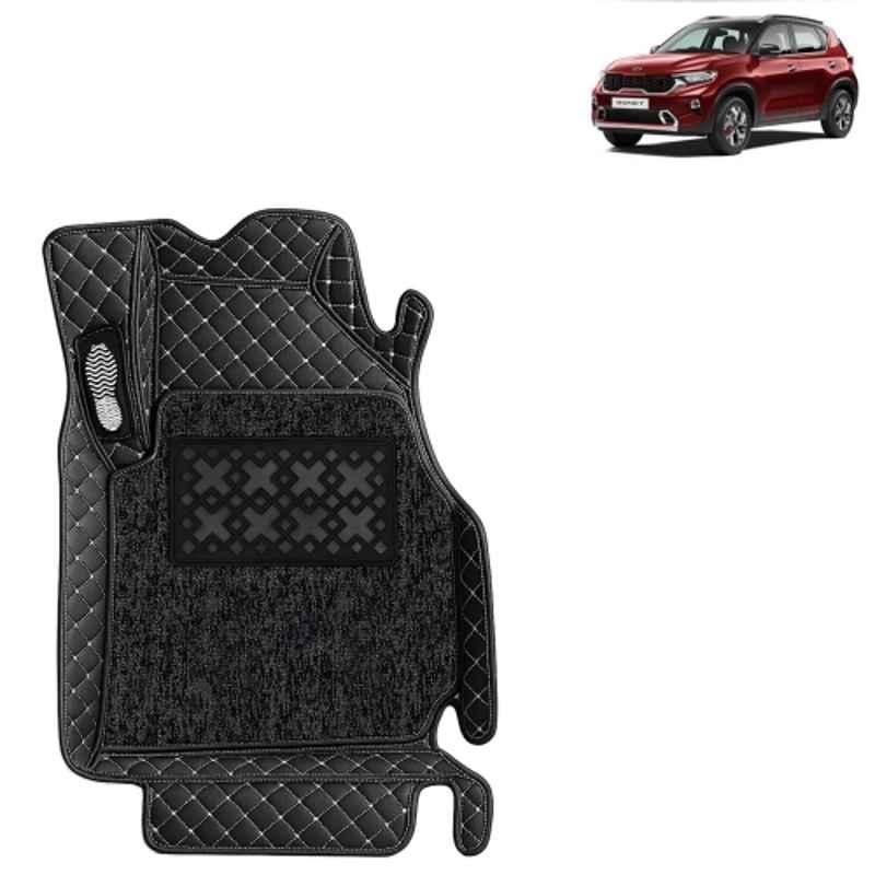 Kingsway 3 Pcs Premium 7D 100% Waterproof & Washable PU Leatherette Classic Black Car Floor Mat Set for Kia Sonet 2020 to 2024 All Model