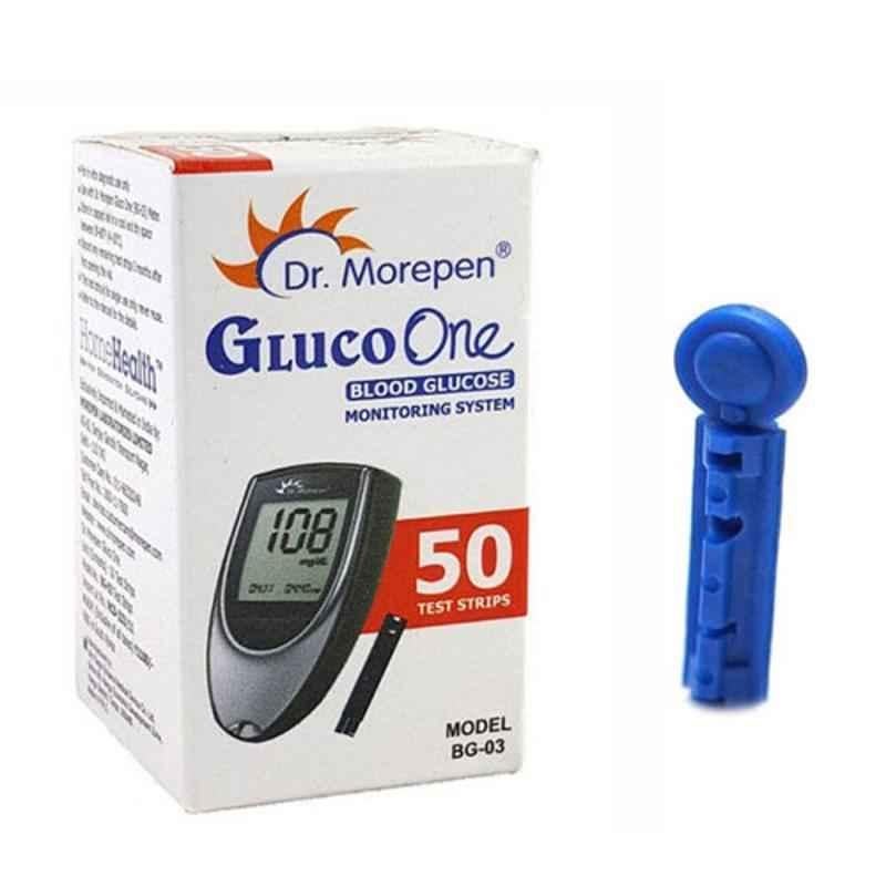 Dr. Morepen Gluco One BG 03 50 Test Strips & Euroclix 100 Pcs 30 Gauge Blood Lancet Box