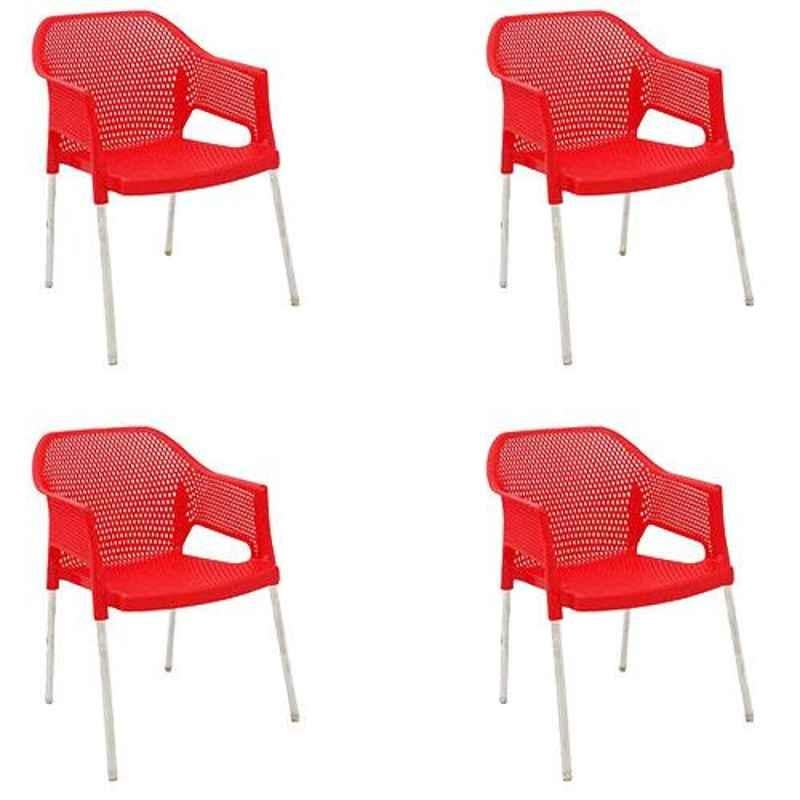 Italica Polypropylene Red Plasteel Arm Chair, 1209-4 (Pack of 4)