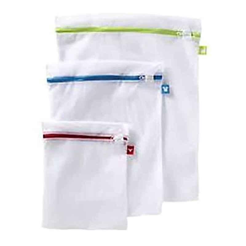 Whitmor 3Pcs Polyester White Colour Coded Zippered Mesh Wash Bag Set, 6505-4362