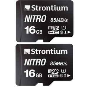 Strontium Nitro UHS-I 16GB MicroSDHC Class 10 Black Memory Card, SRN16GTFU1QR (Pack of 2)