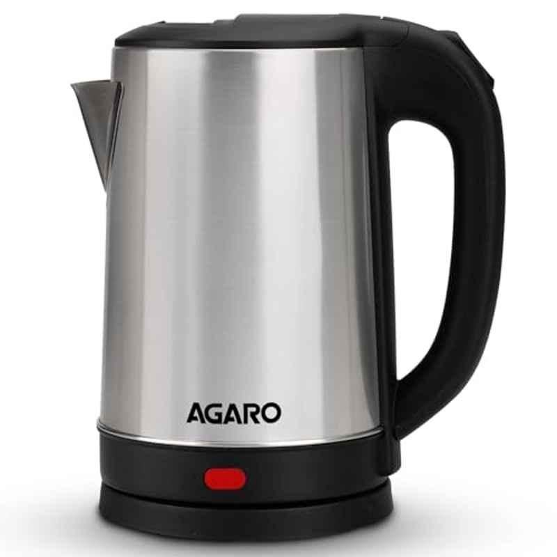 AGARO Sonnet 1500W 1.5 Litre Stainless Steel Grey & Black Electric Kettle, 34207