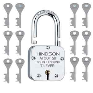 Hindson 50mm Silver Iron Double Locking Padlock with 12 Keys, Atoot 50