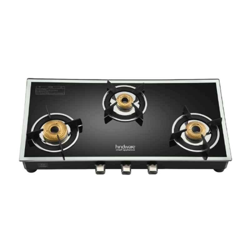 Hindware Vego 3B Glass Top Cooktop with 3 Brass Burner & Manual Ignition, CT 100177