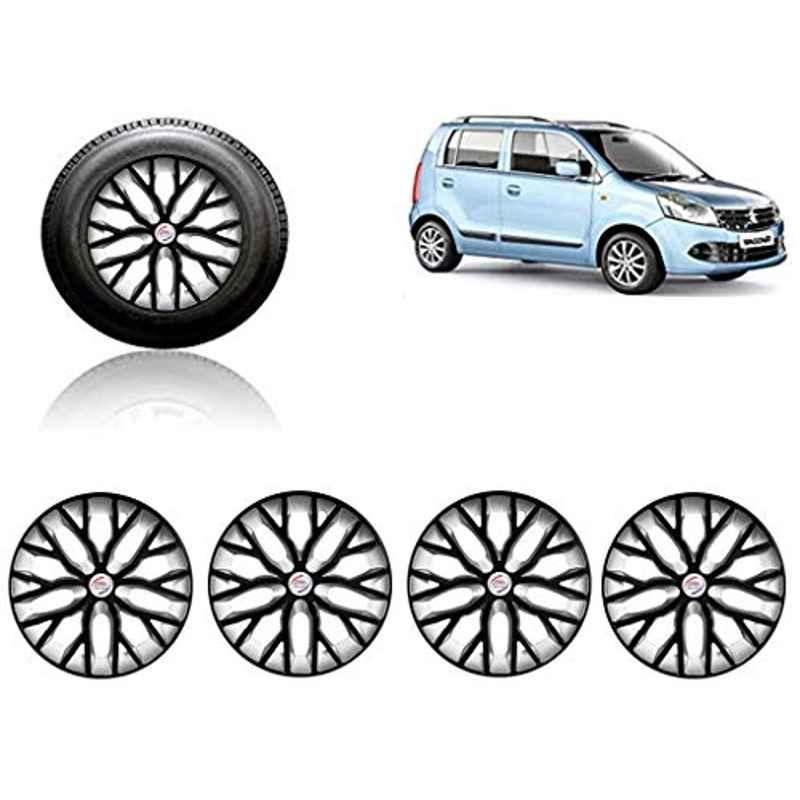 Auto Pearl 4 Pcs 13 inch ABS Black &a; Silver Press Type Fitting Car Wheel Cover Set for Maruti Suzuki Wagon R New-picture-19