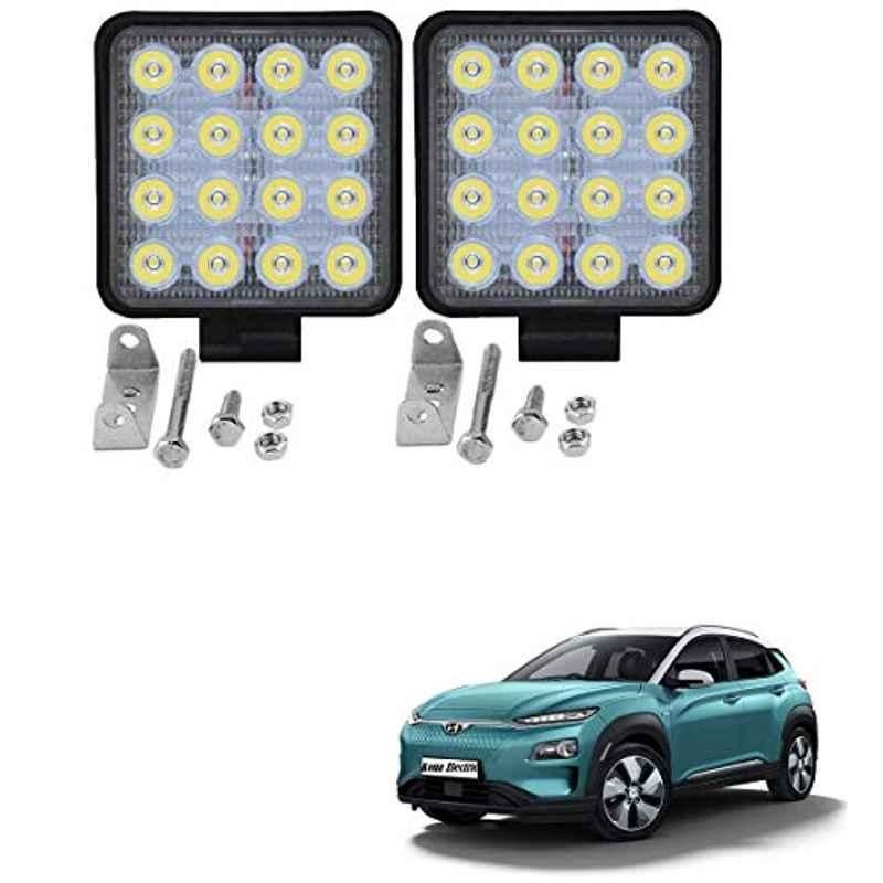 Kozdiko 2 Pcs 48W 16 LED White Bright Beam Square Fog Light Set for Hyundai Kona Electric, koz_92763