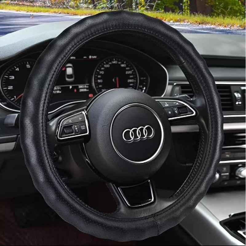 Edylinn 14.5-15.5 inch Faux Leather Black Medium Steering Wheel Cover for Cars